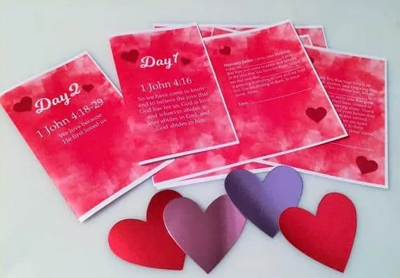 Printable Valentine's Day cards for kids with prayers based on John 1