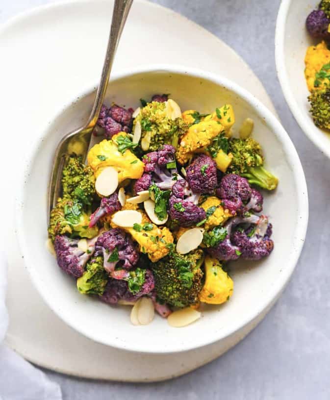 Cleansing recipes - a bowl of roasted purple cauliflower soup