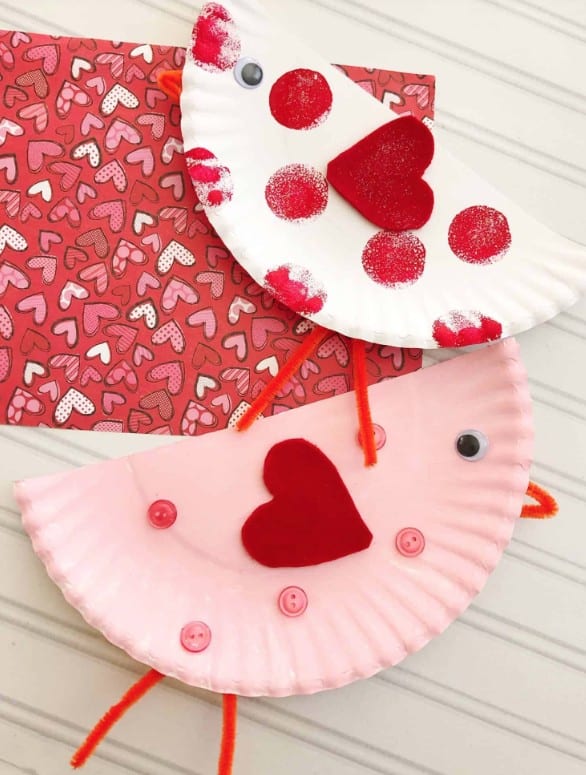 Cute Valentine's Day Birds made from painted paper plates