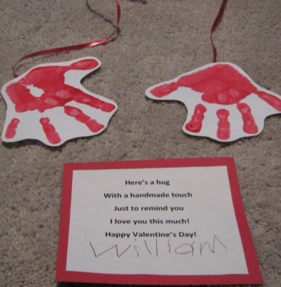 A poem with two painted handprints