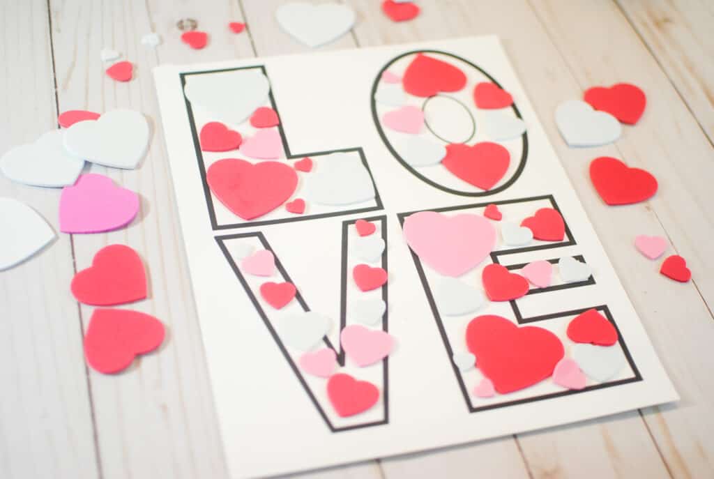 valentine's day craft for kids adhesive hearts finished craft