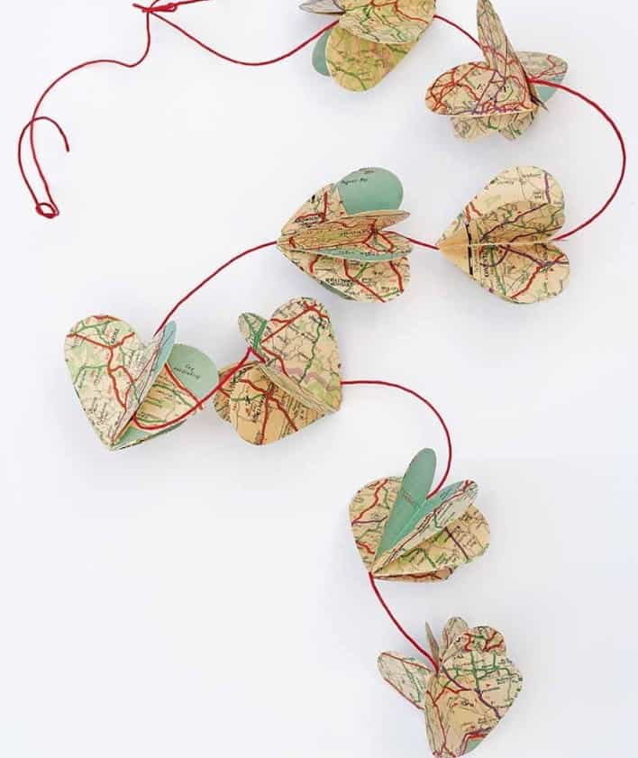 Vintage Map Heart Garland