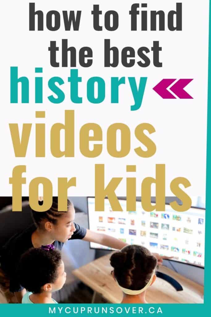 How to find the best history videos for kids: a family of homeschool kids look at homeschool history videos on a computer. 