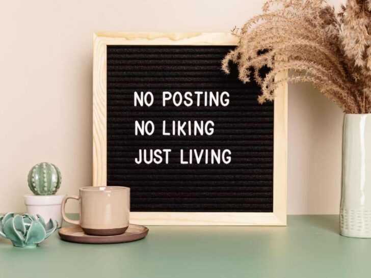 a sign that says No Posting. No Liking. Just Living.