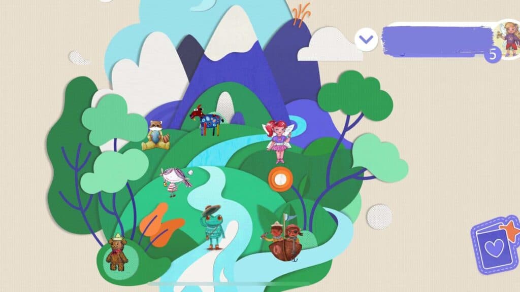 The main map screen in the FabuLingua Spanish learning app for kids - from this screen kids can pick which Spanish story they want to read and listen to