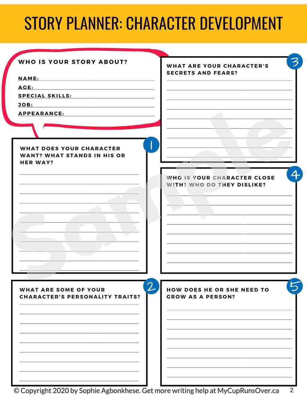 A story planner template helps kids develop their characters more deeply before they begin writing