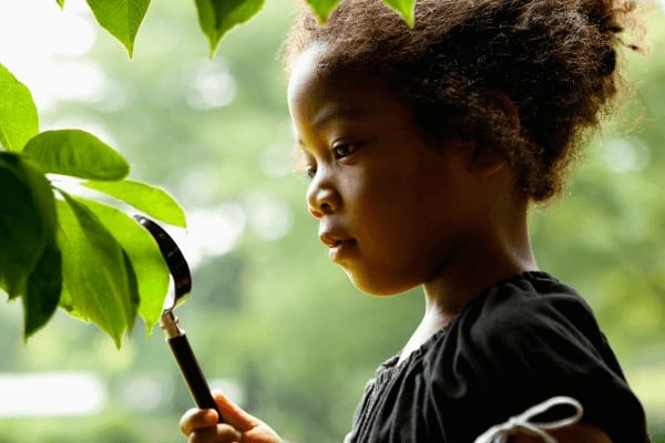 a little girls explores in nature