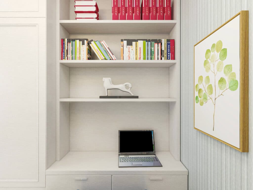 a built-in desk in the kitchen makes a great homeschool workstation