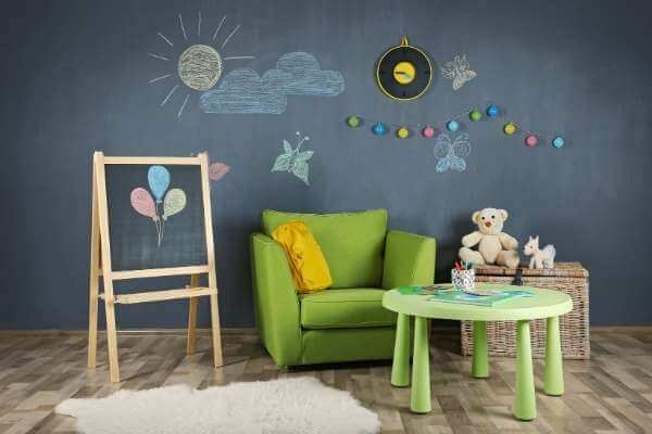 homeschool room with a chalkboard wall