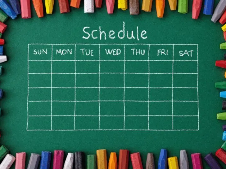 A schedule written on a chalkboard
