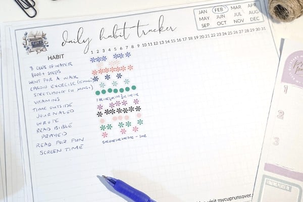 a filled in version of the habit tracker printable