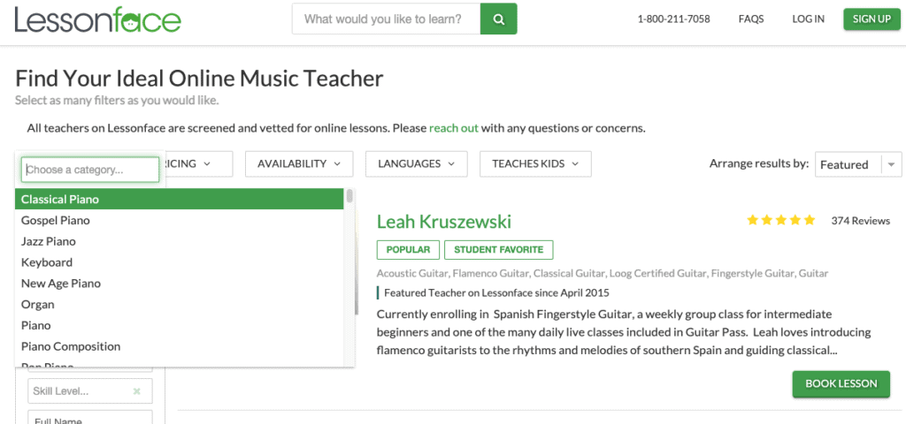 Lessonface Homepage Piano Instructor Search