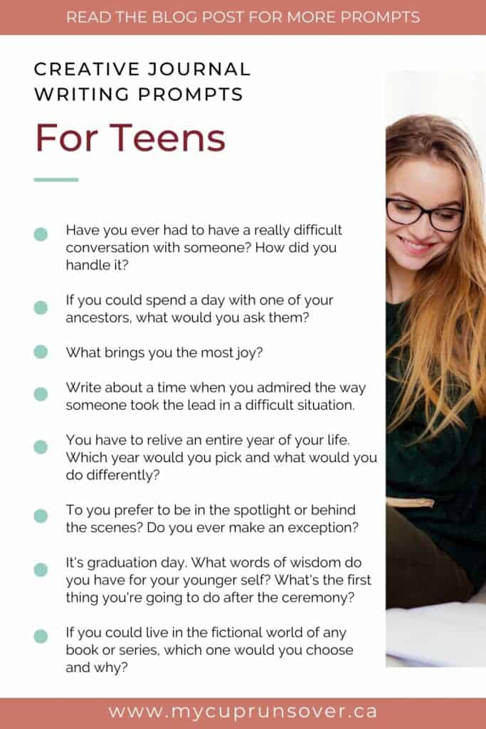 a list of 8 journal writing prompts for teens