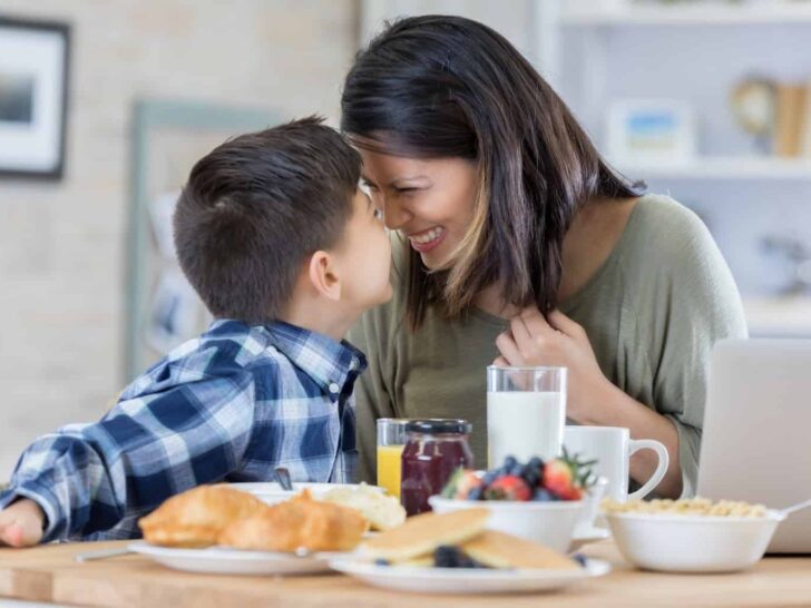 a woman and her son share a healthy breakfast | starting the day with a nutritious meal is one of the best habits for a healthy morning routine
