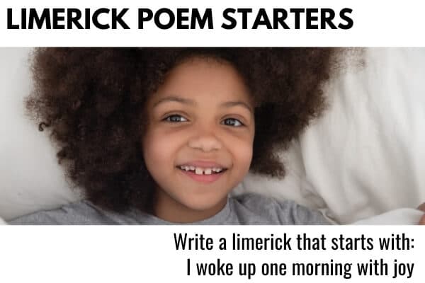 Limerick Poetry Starters - a picture of a child and a poetry writing prompt for kids