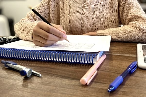 a student completes math work