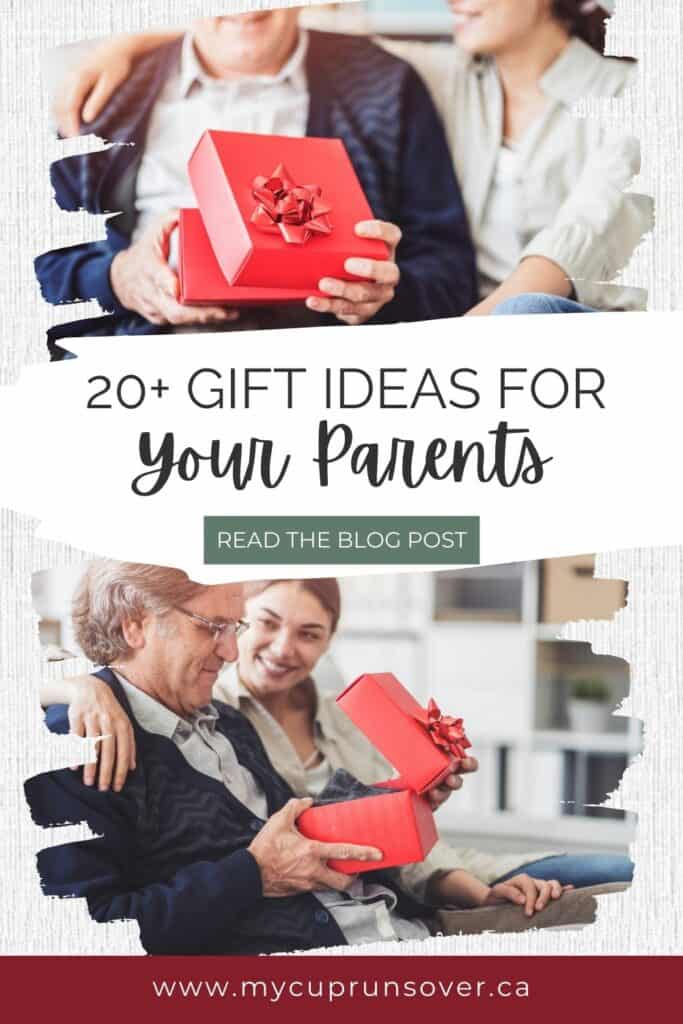 gift ideas for your parents - text overlaid on two pictures of a woman with her father