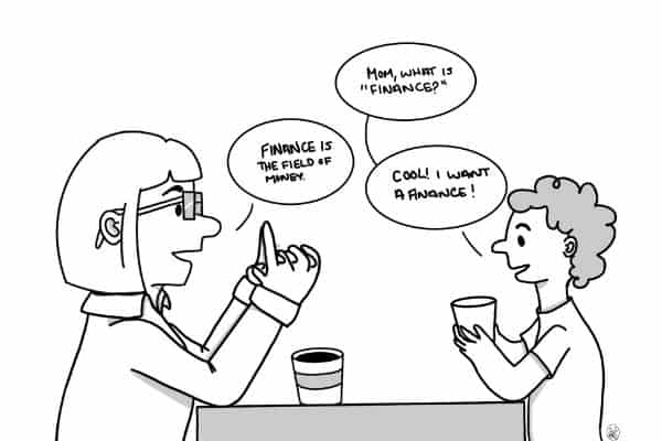 a mom and a daughter discuss finance over coffee