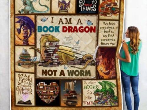 Image for I Am A Book Dragon Not A Worm - Quilt Blanket