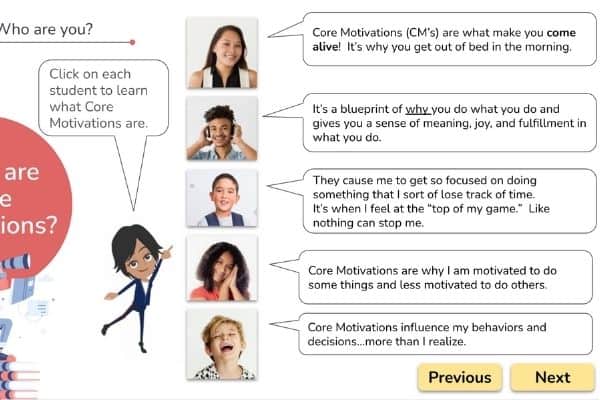 A screenshot of the TruSpark core motivations assessment