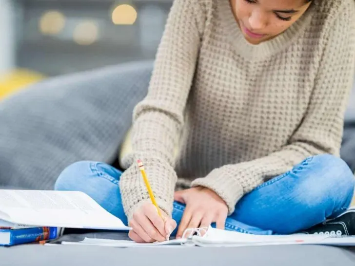 a teen girl prepares for an exam