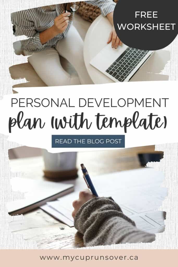 personal development plan with templates (text overlay. background images show a woman with a laptop and another woman holding a pen)