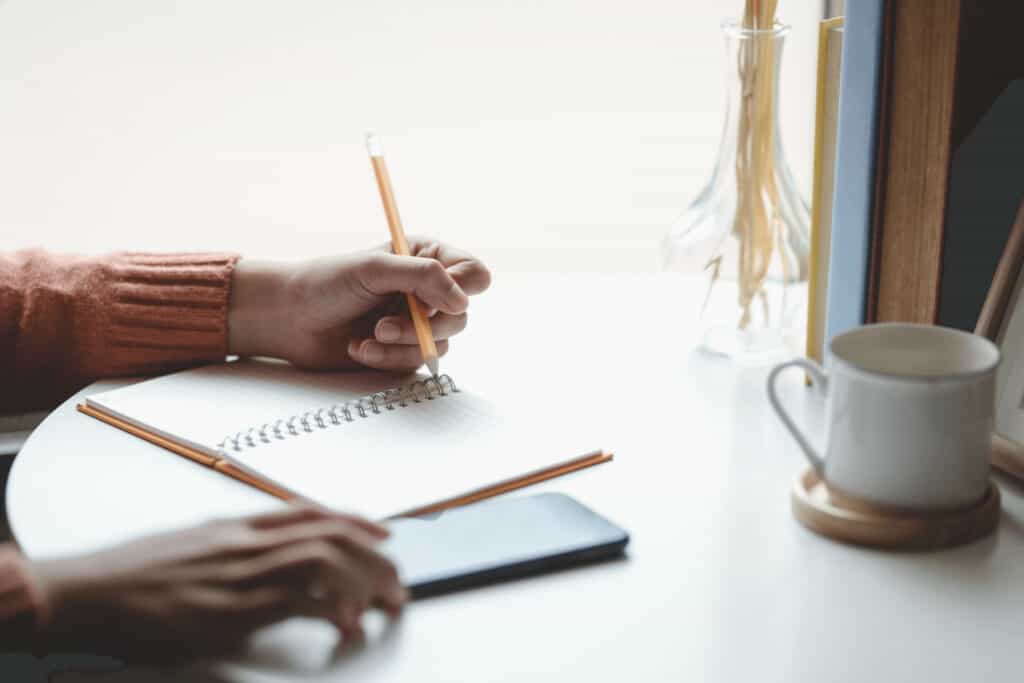 a person writes in a journal