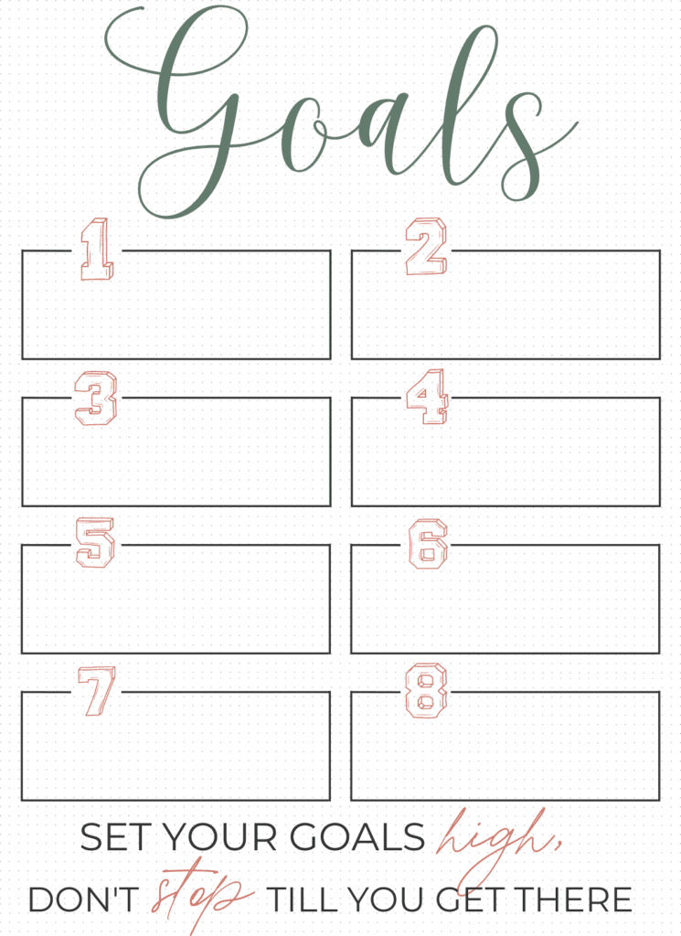 numbered list of goals for bullet journal