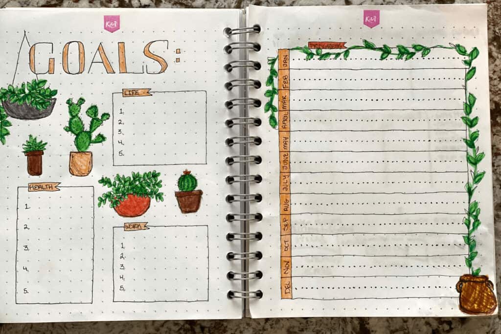 annual goal setting page with progress chart