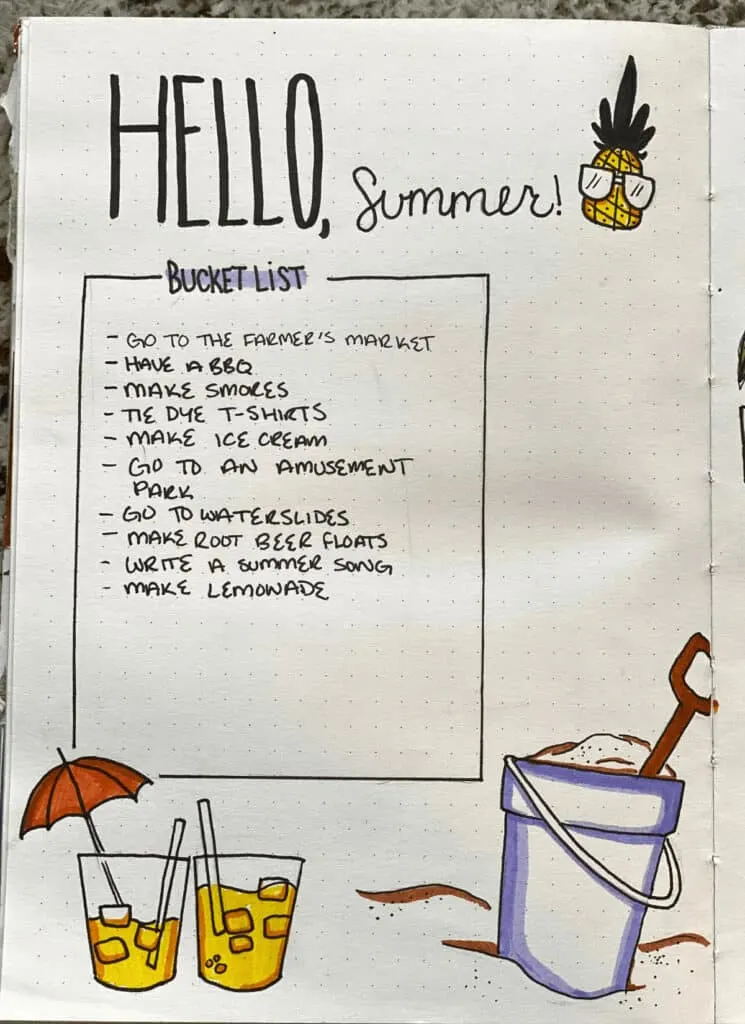 summer bucket list goal setting page