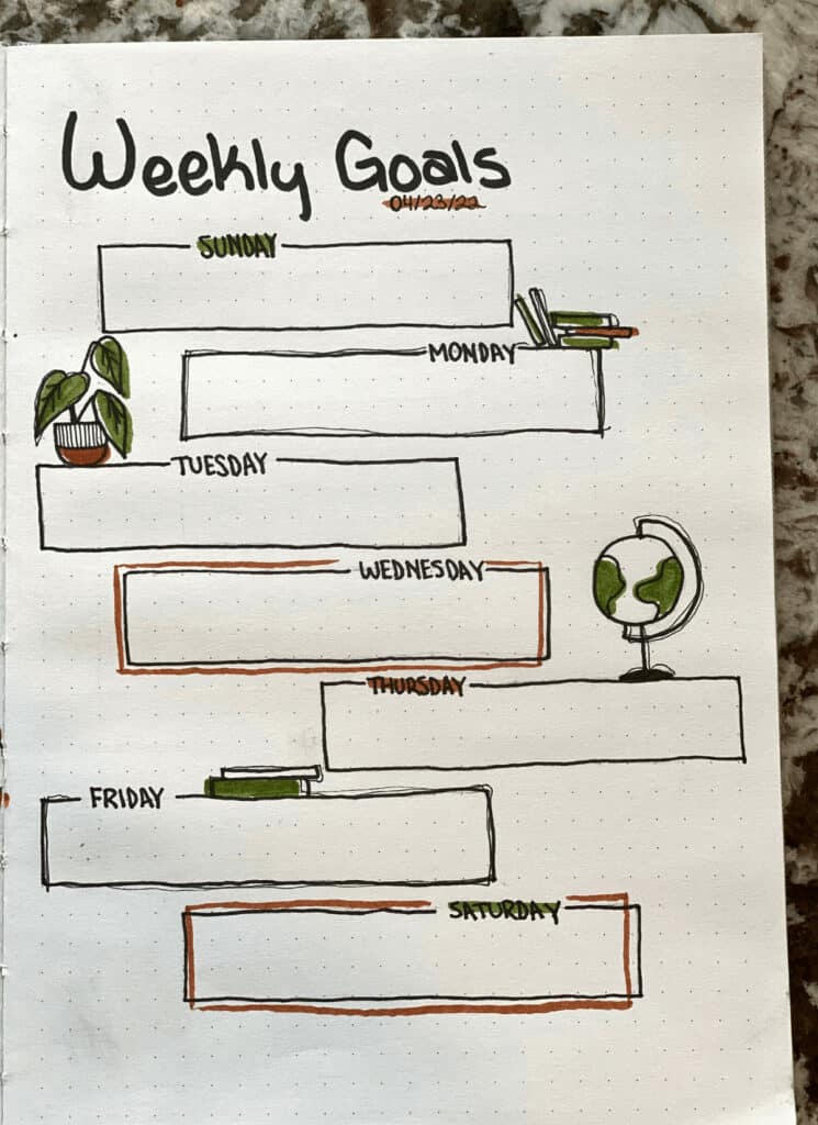 simple weekly goal setting page