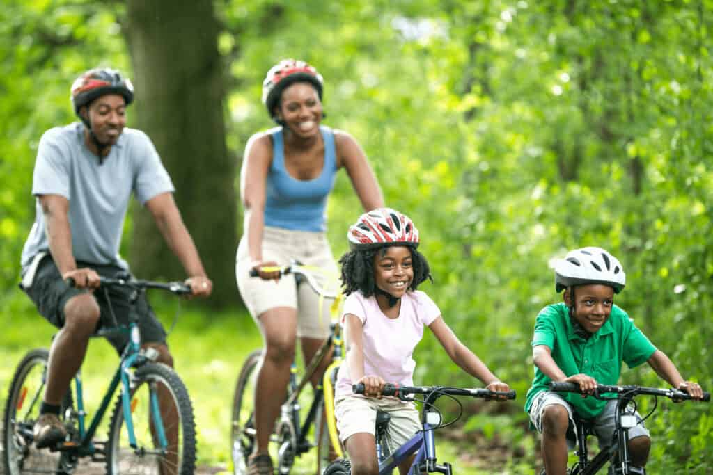 a family going for a bike ride