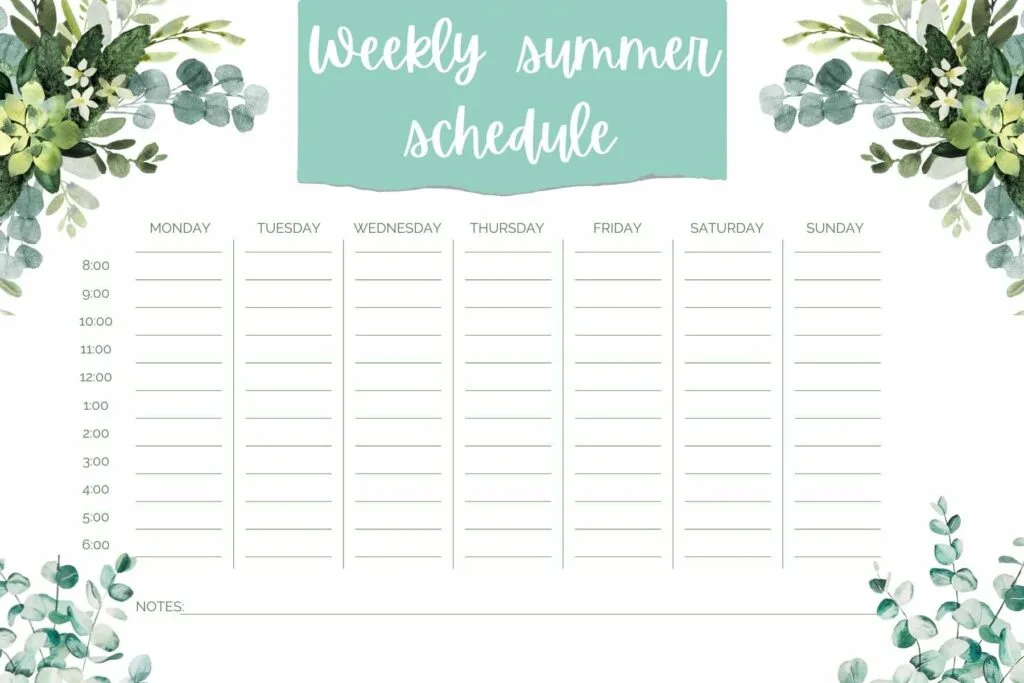summer homeschool schedule template