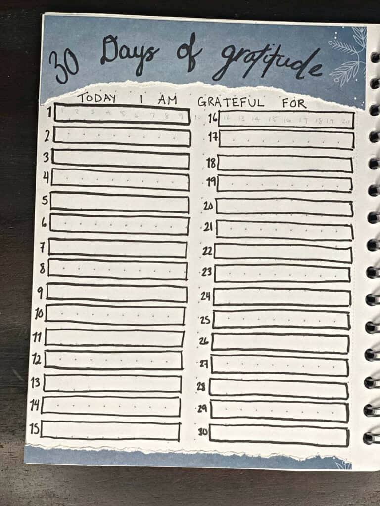 November bullet journal ideas - gratitude log