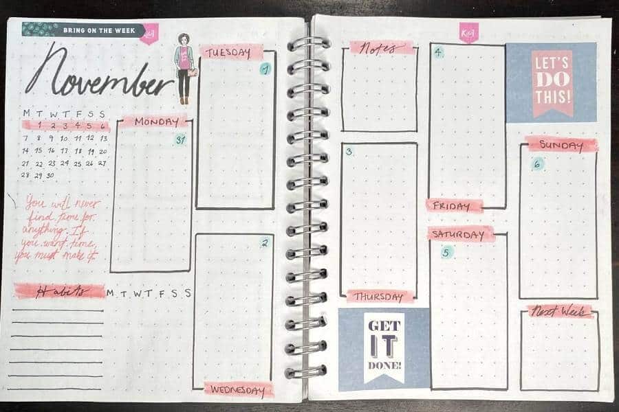 november bullet journal idea - weekly spread