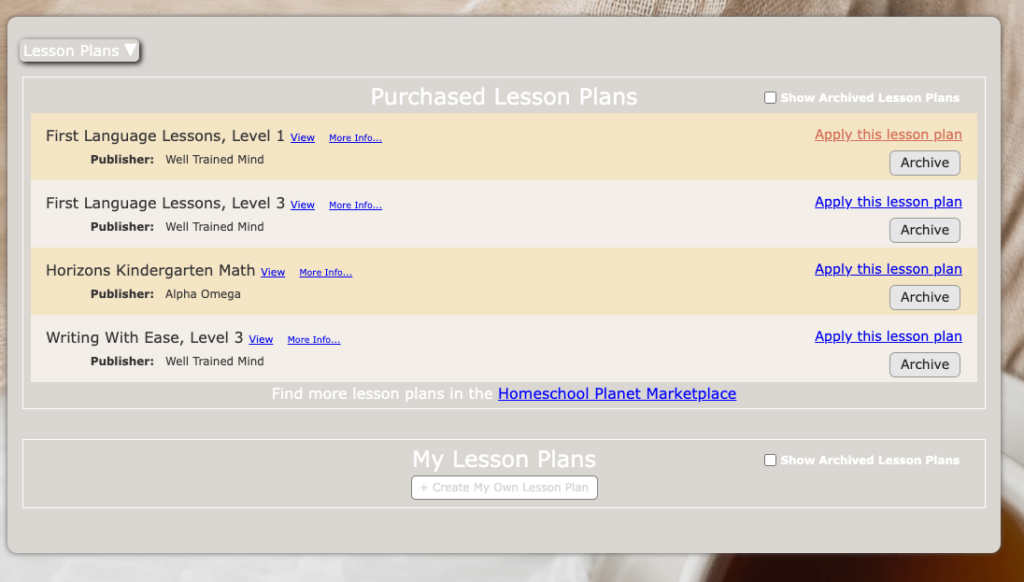 Here's where you can see all the lesson plans you've purchased