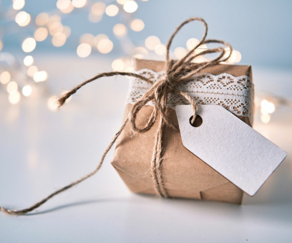 sustainable gift wrapped in brown kraft paper